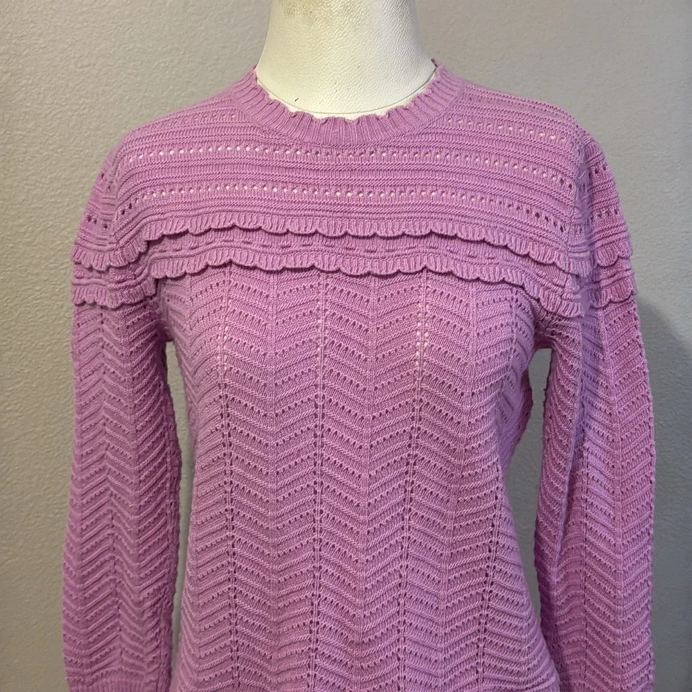 J.Crew Crewneck Scalloped Pointelle Lavender Knit Wool Blend Women's Sweater